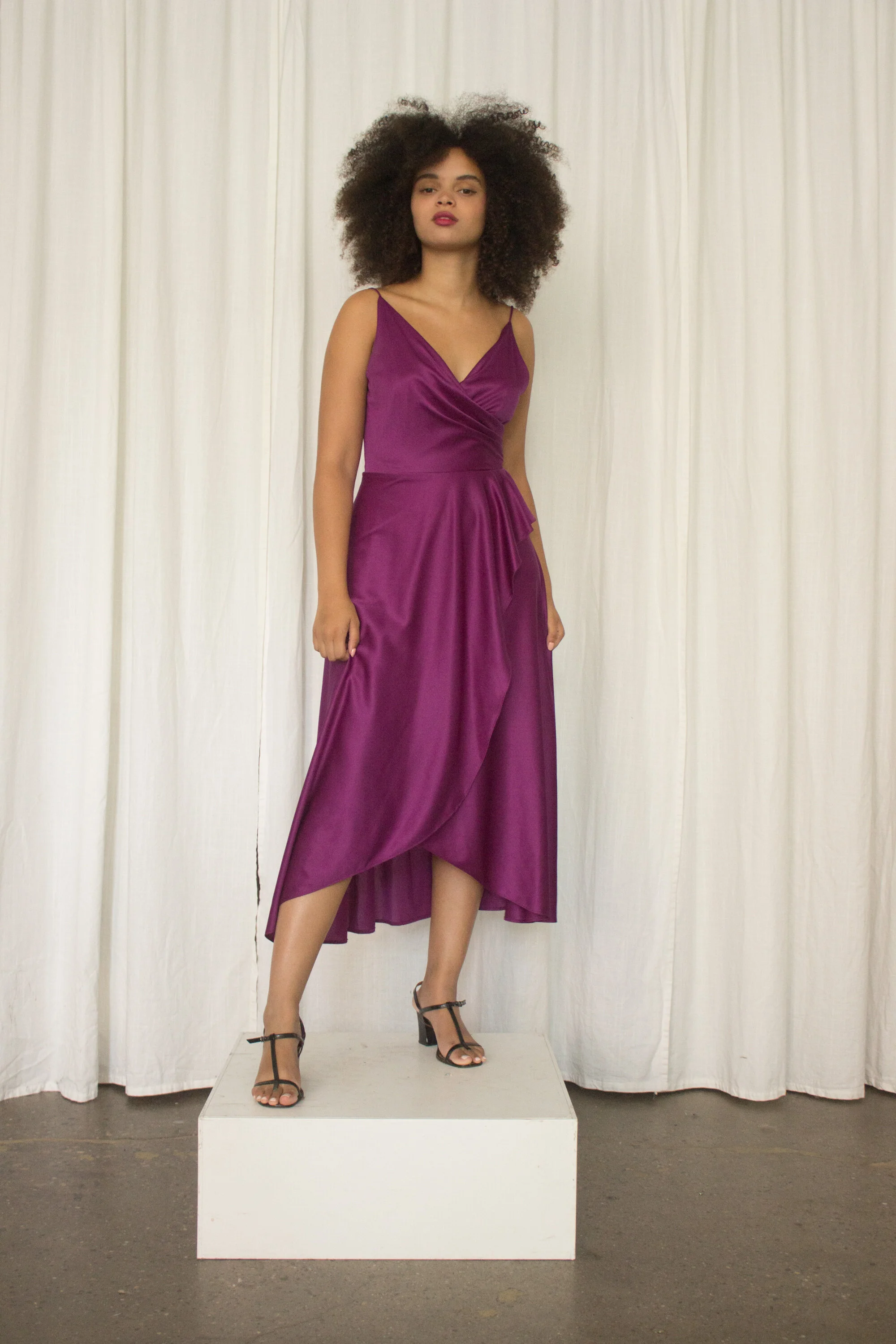1970s Violet Satin Jersey Disco Dress Wayward Collection